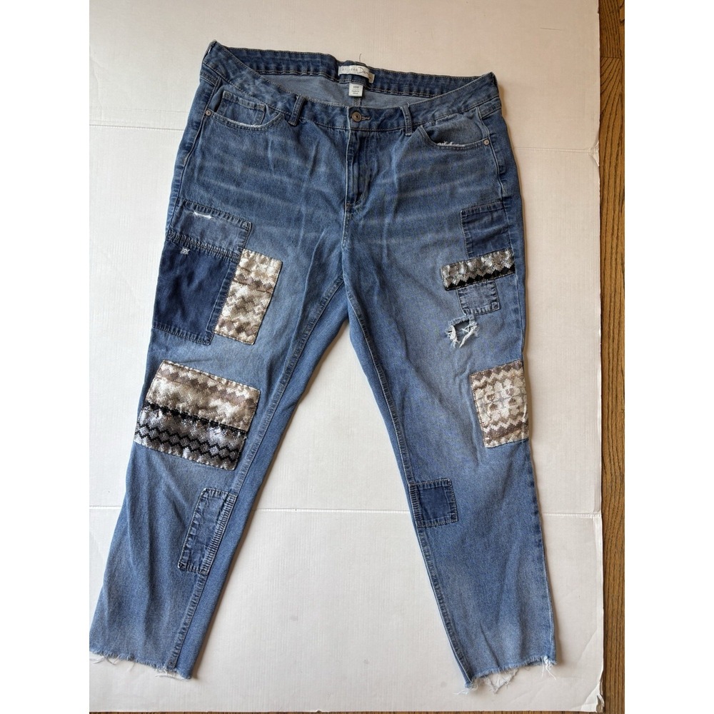 C Est 1946 Womens 18w Patchwork Distressed  Stretch Jeans Boho Eclectric Grunge‎